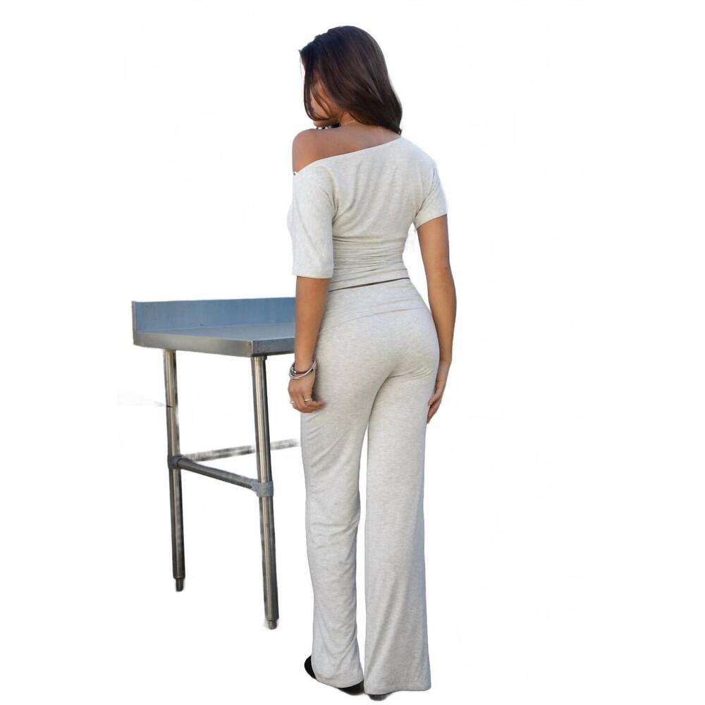 NEW TIC TOC sora fold over flare leggings in heather white - Picture 2 of 3